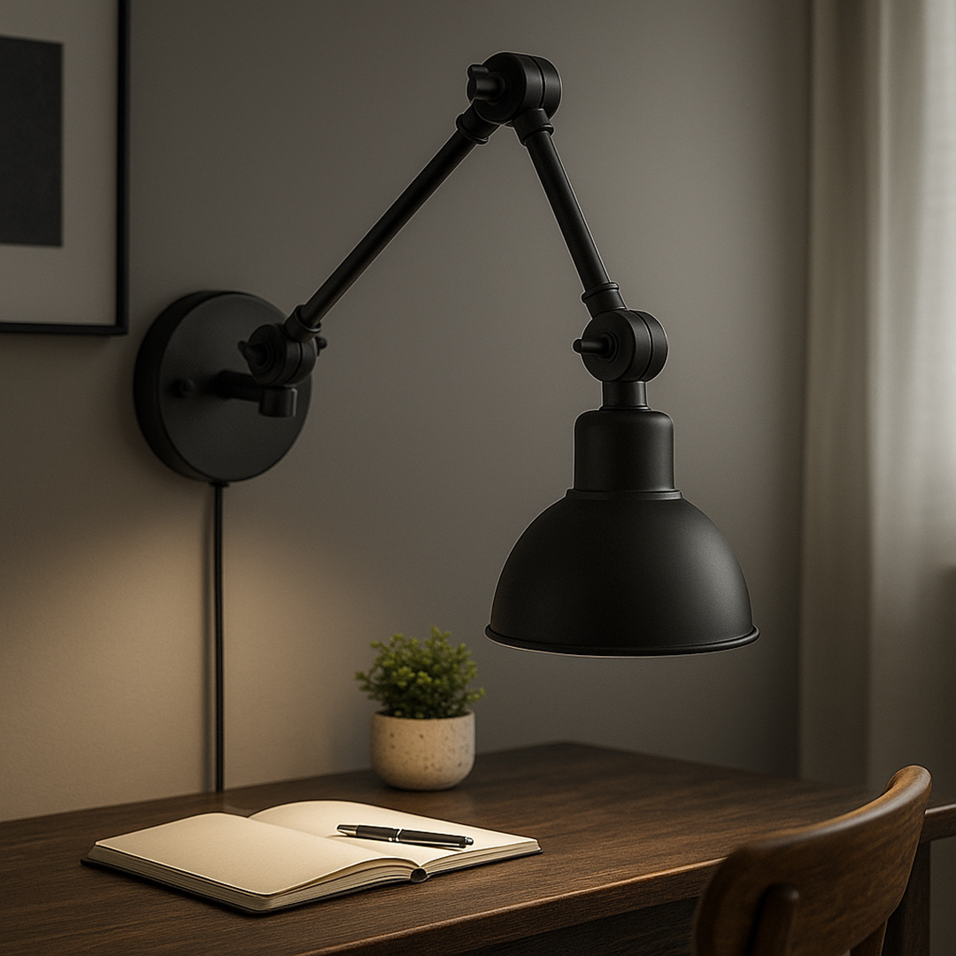Zwarte wandlamp met verstelbare arm