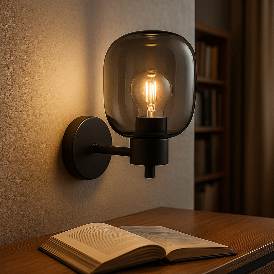 Wandlamp met glas en rooktint