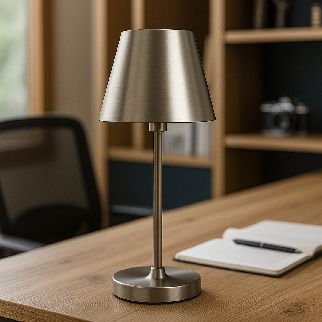 Tafellamp in geborsteld nikkel