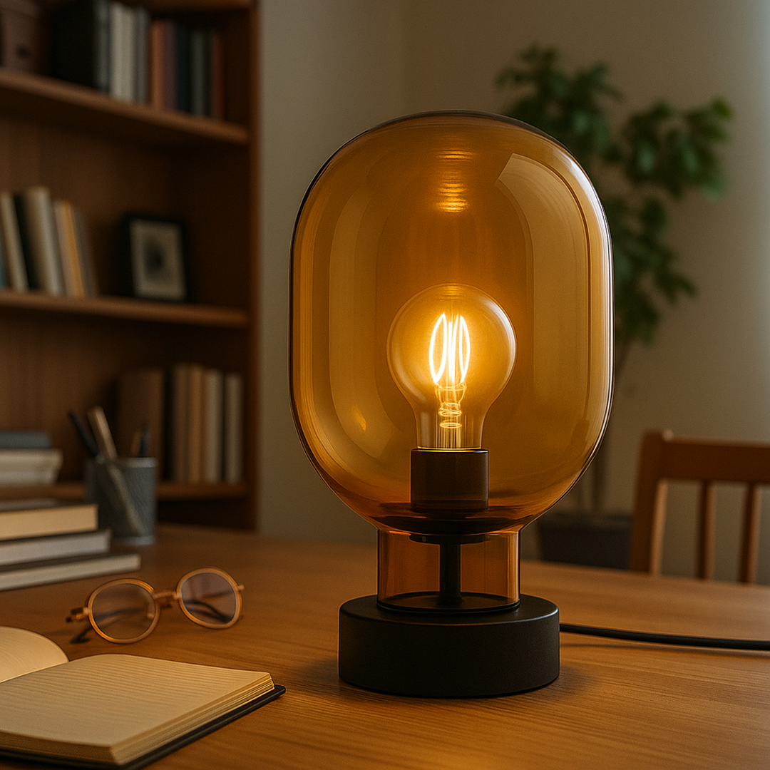 Glazen tafellamp met amberkleurige tint