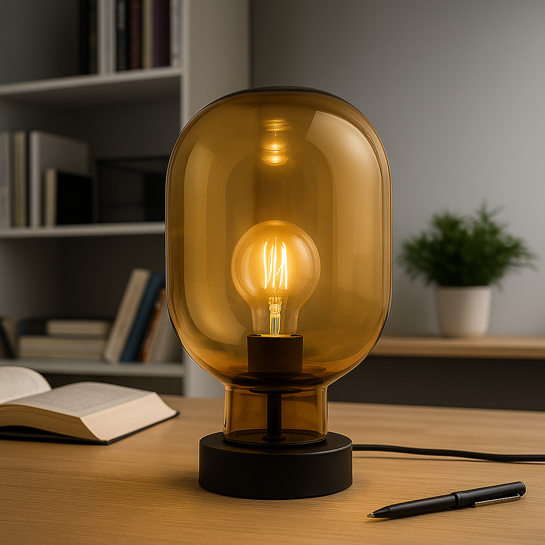 Glazen tafellamp met amberkleurige tint