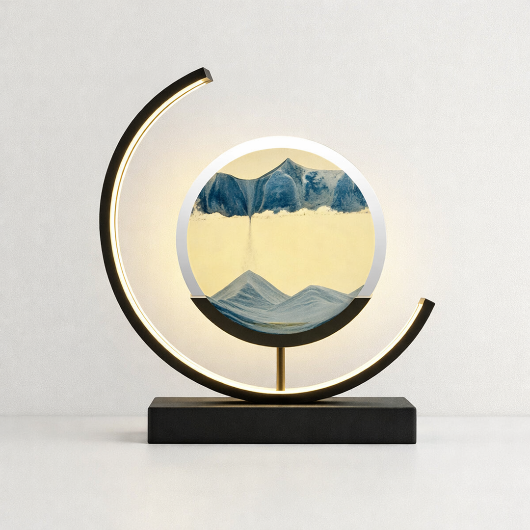 Metallisk LED sandkunst bordlampe – dæmpbar med fjernbetjening