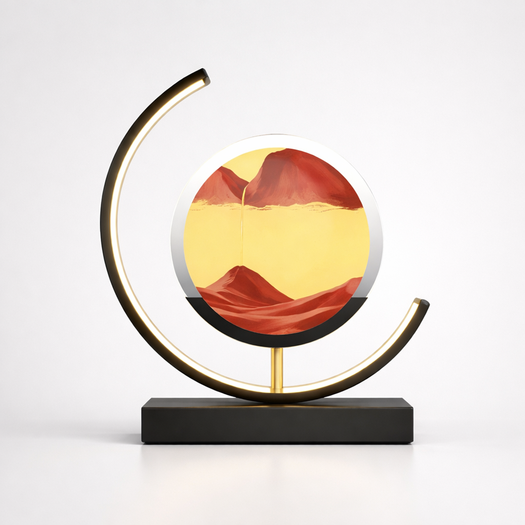 Metallisk LED sandkunst bordlampe – dæmpbar med fjernbetjening