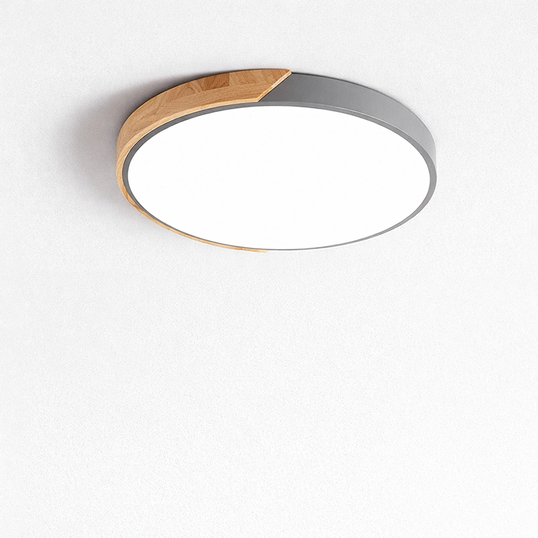 LED loftlampe med trædetalje – minimalistisk design