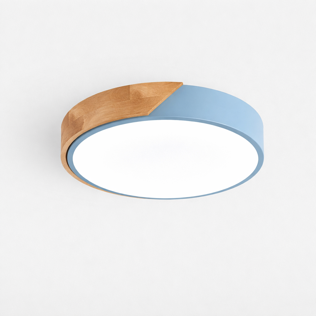 LED loftlampe med trædetalje – minimalistisk design