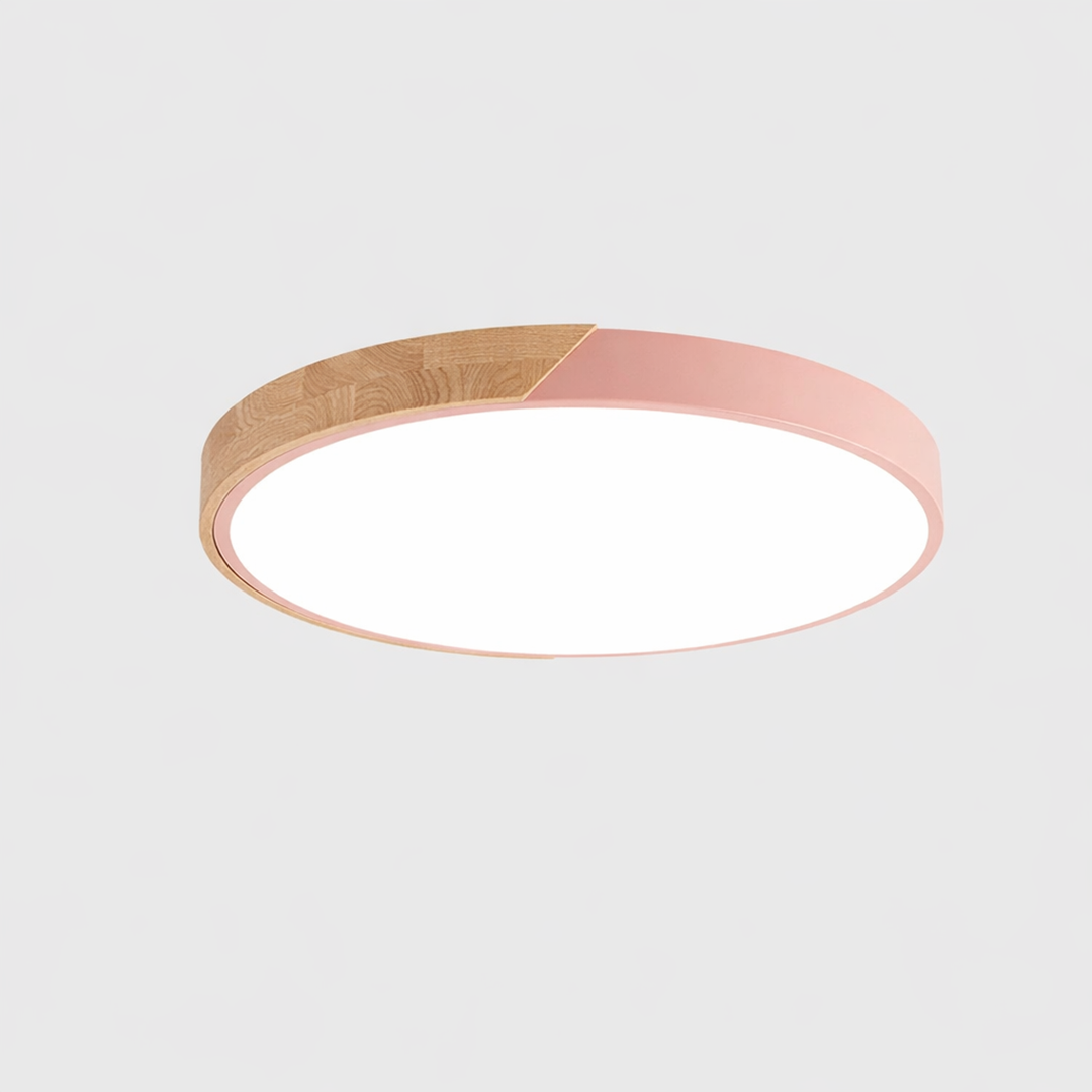 LED loftlampe med trædetalje – minimalistisk design