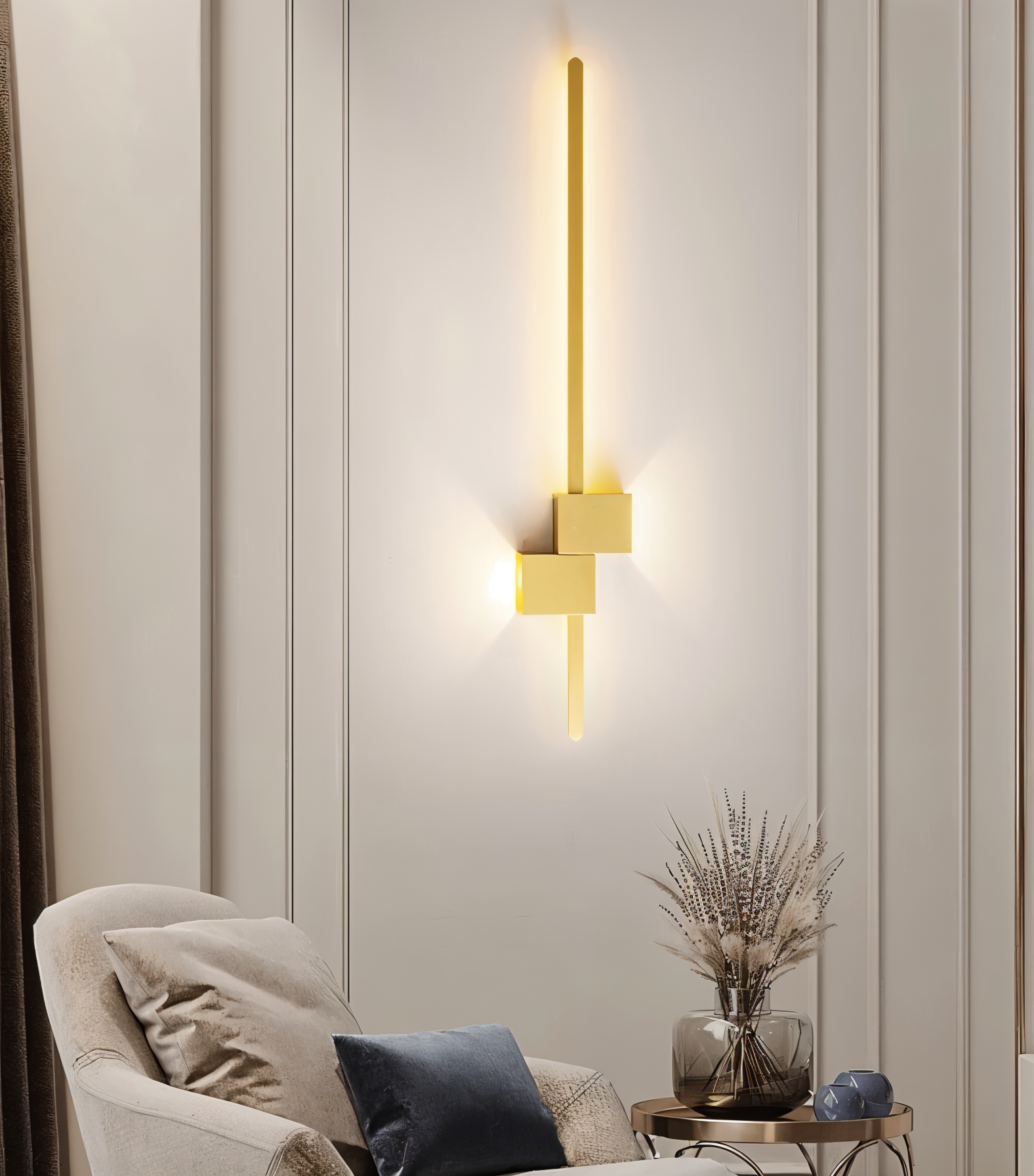 Metallisk LED væglampe – lineært minimalistisk design med indirekte lys