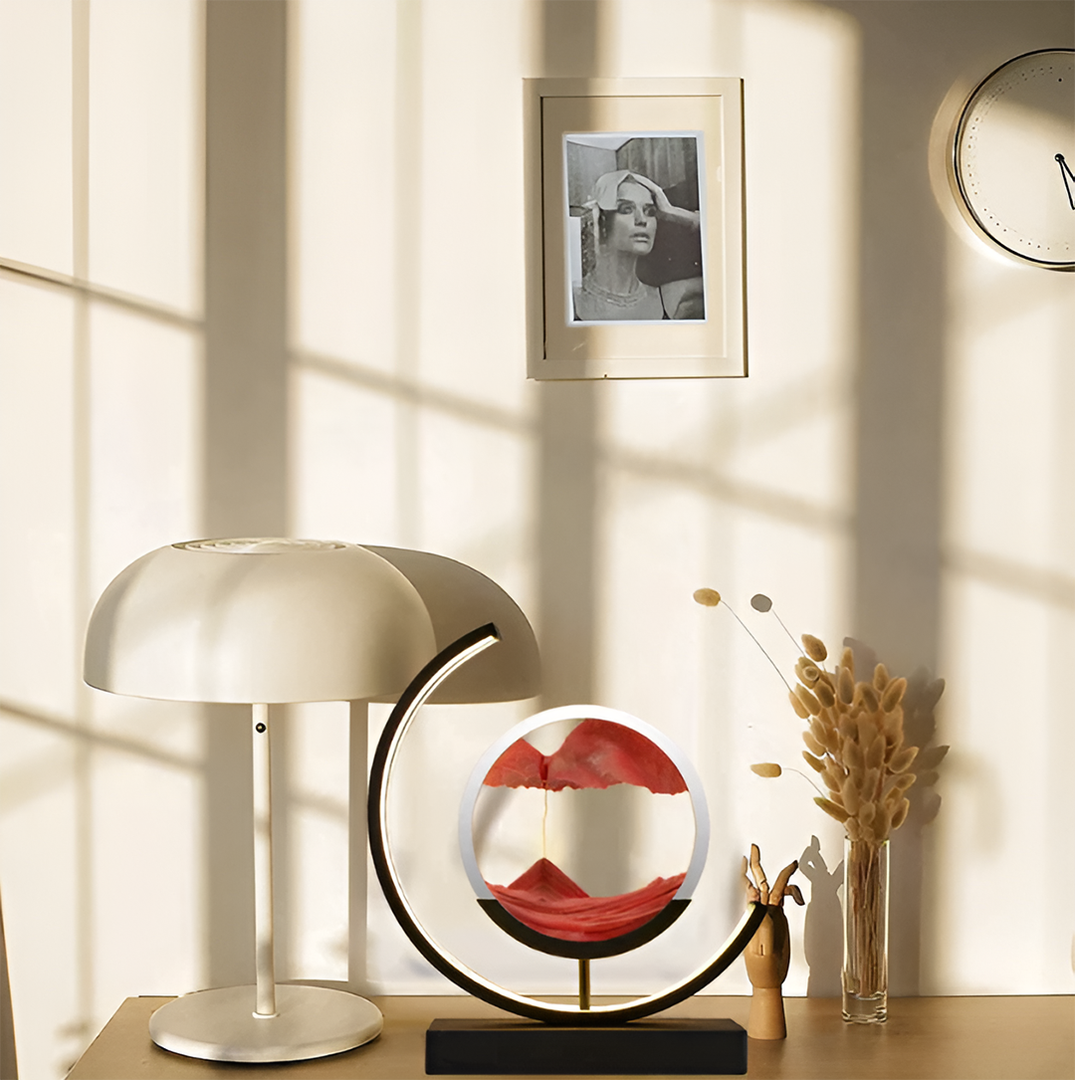 Metallisk LED sandkunst bordlampe – dæmpbar med fjernbetjening