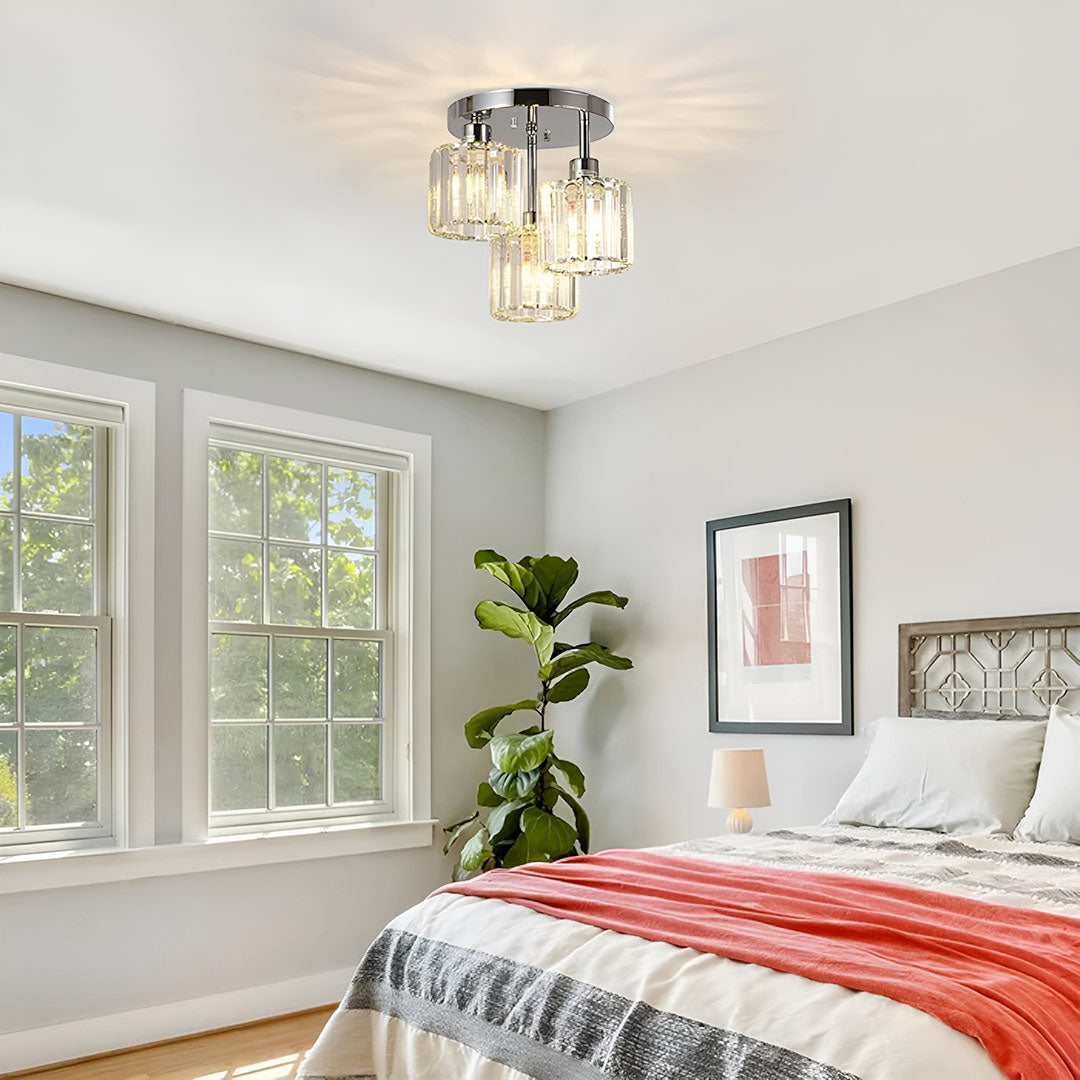 Krystal Halvindbygget Loftlampe I Moderne Design