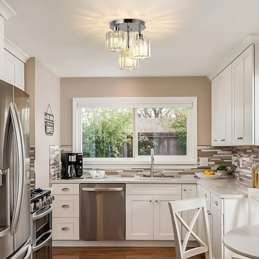 Krystal Halvindbygget Loftlampe I Moderne Design