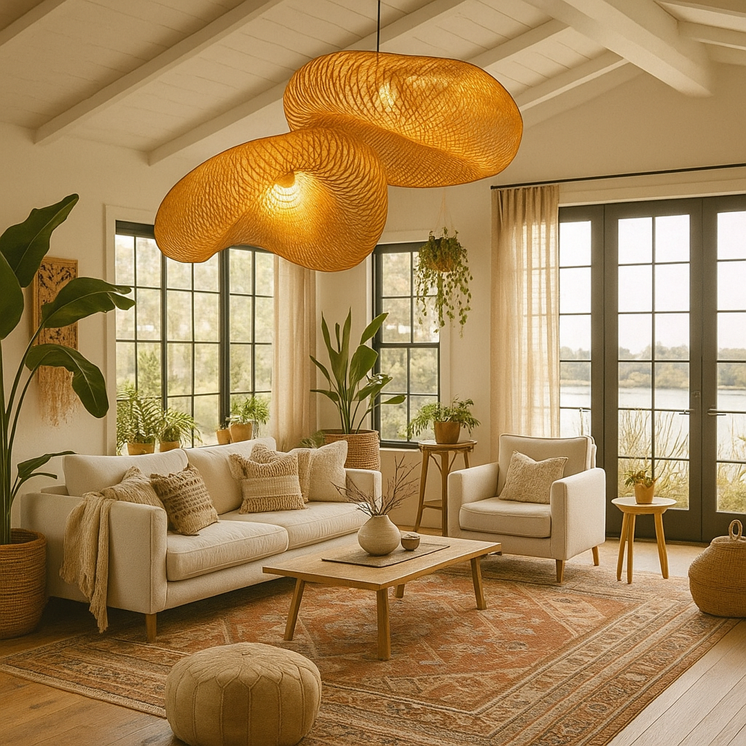 Rund Bambus Pendellampe I Skandinavisk Stil