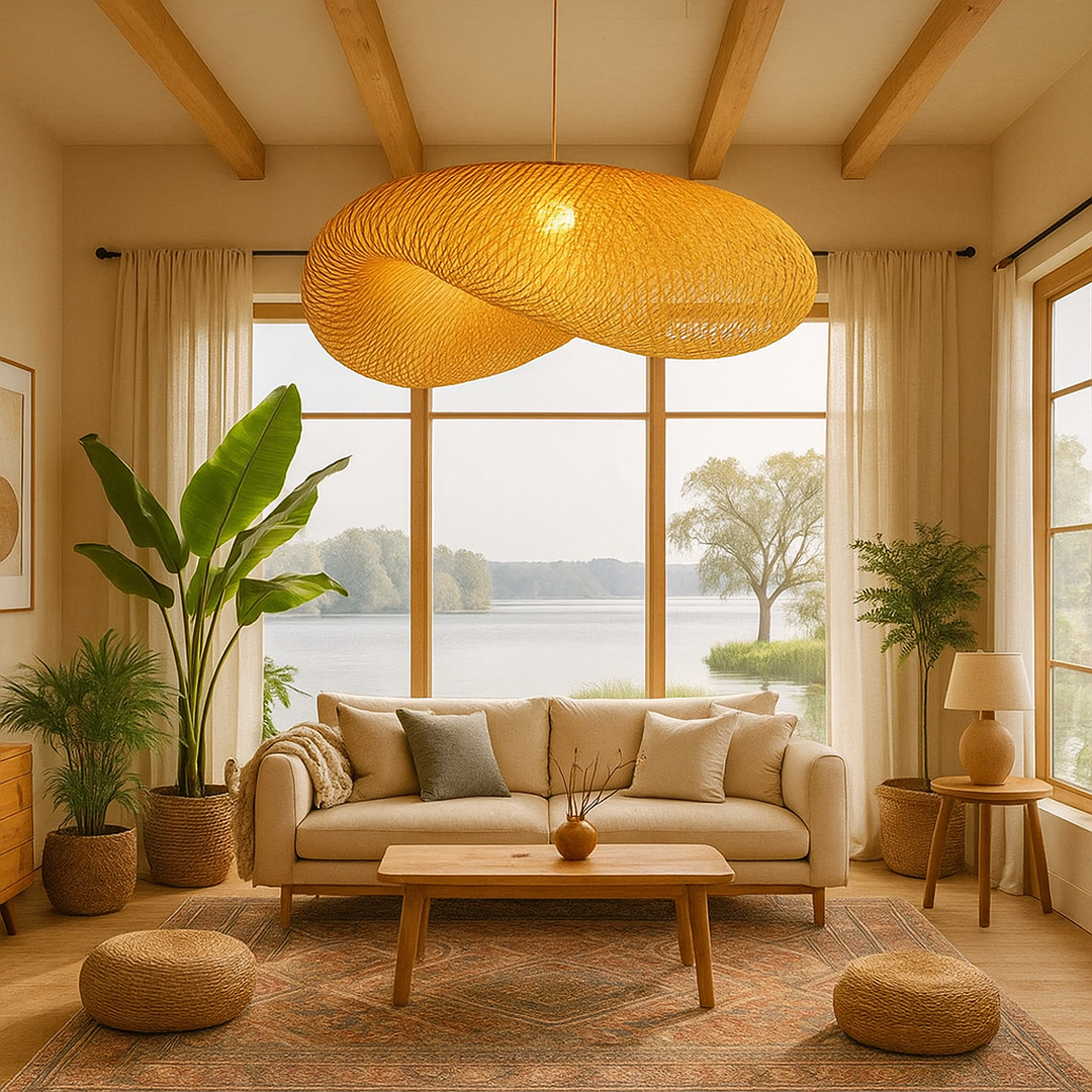 Rund Bambus Pendellampe I Skandinavisk Stil