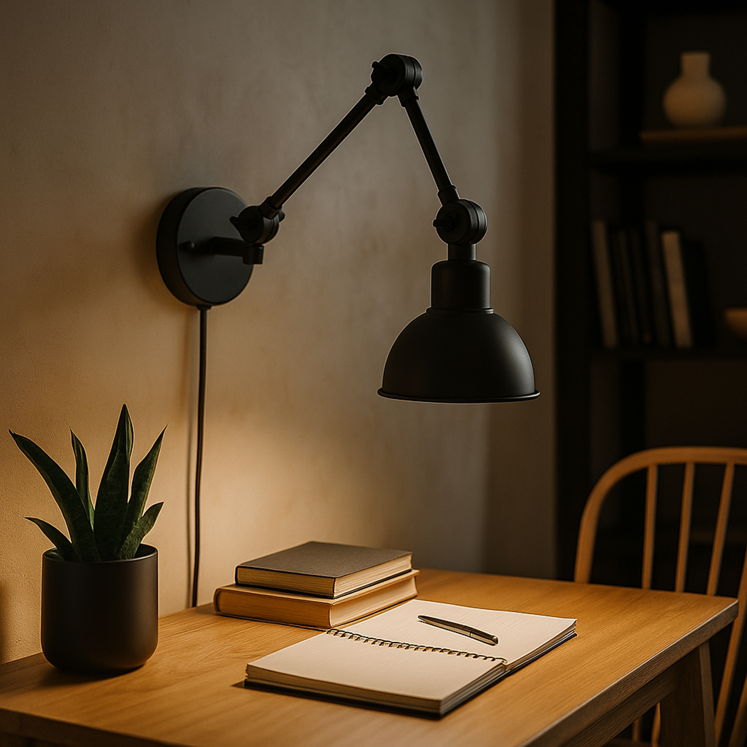 Zwarte wandlamp met verstelbare arm