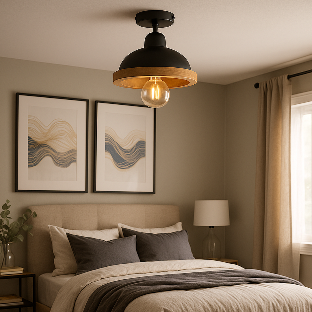 Plafondlamp met houten ring