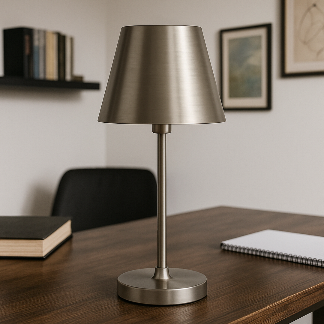 Tafellamp in geborsteld nikkel
