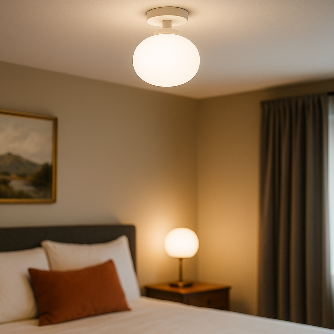 Witte plafondlamp met opaalglas