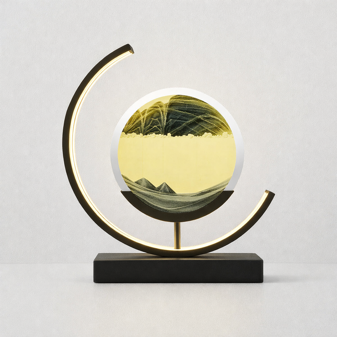 Metallisk LED sandkunst bordlampe – dæmpbar med fjernbetjening