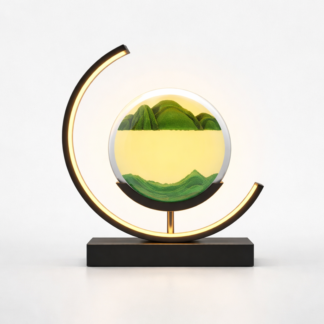 Metallisk LED sandkunst bordlampe – dæmpbar med fjernbetjening