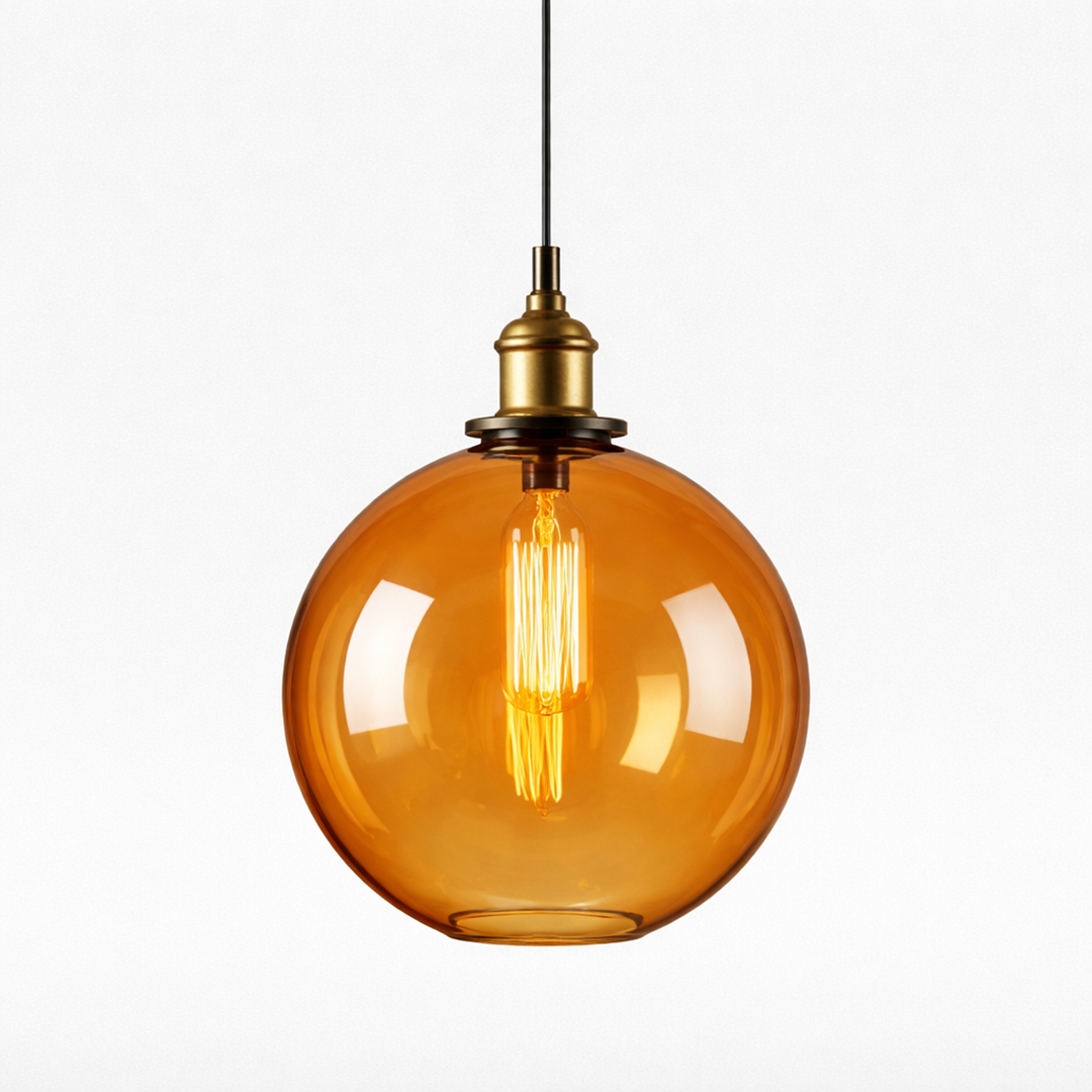 Pendellampe i røgfarvet glas – vintage design med moderne udtryk