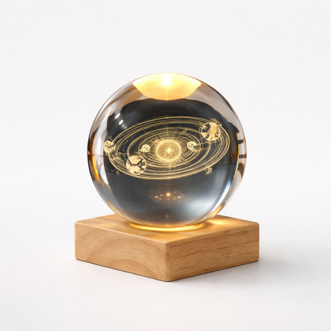 LED krystalkugle lampe – galakse natlampe med træfod