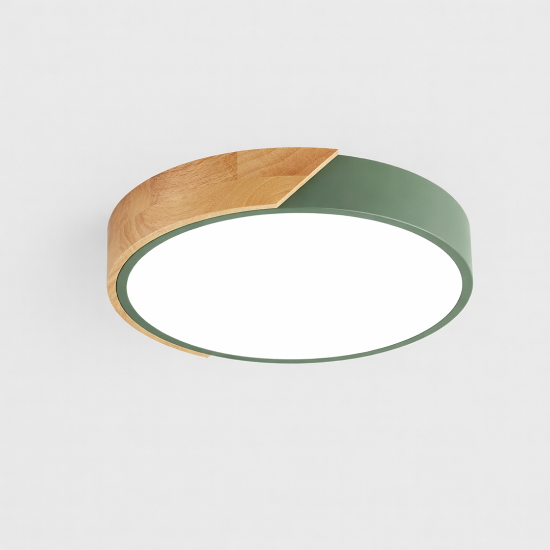 LED loftlampe med trædetalje – minimalistisk design