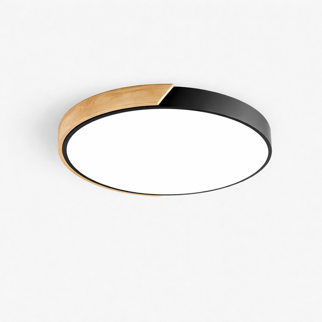 LED loftlampe med trædetalje – minimalistisk design