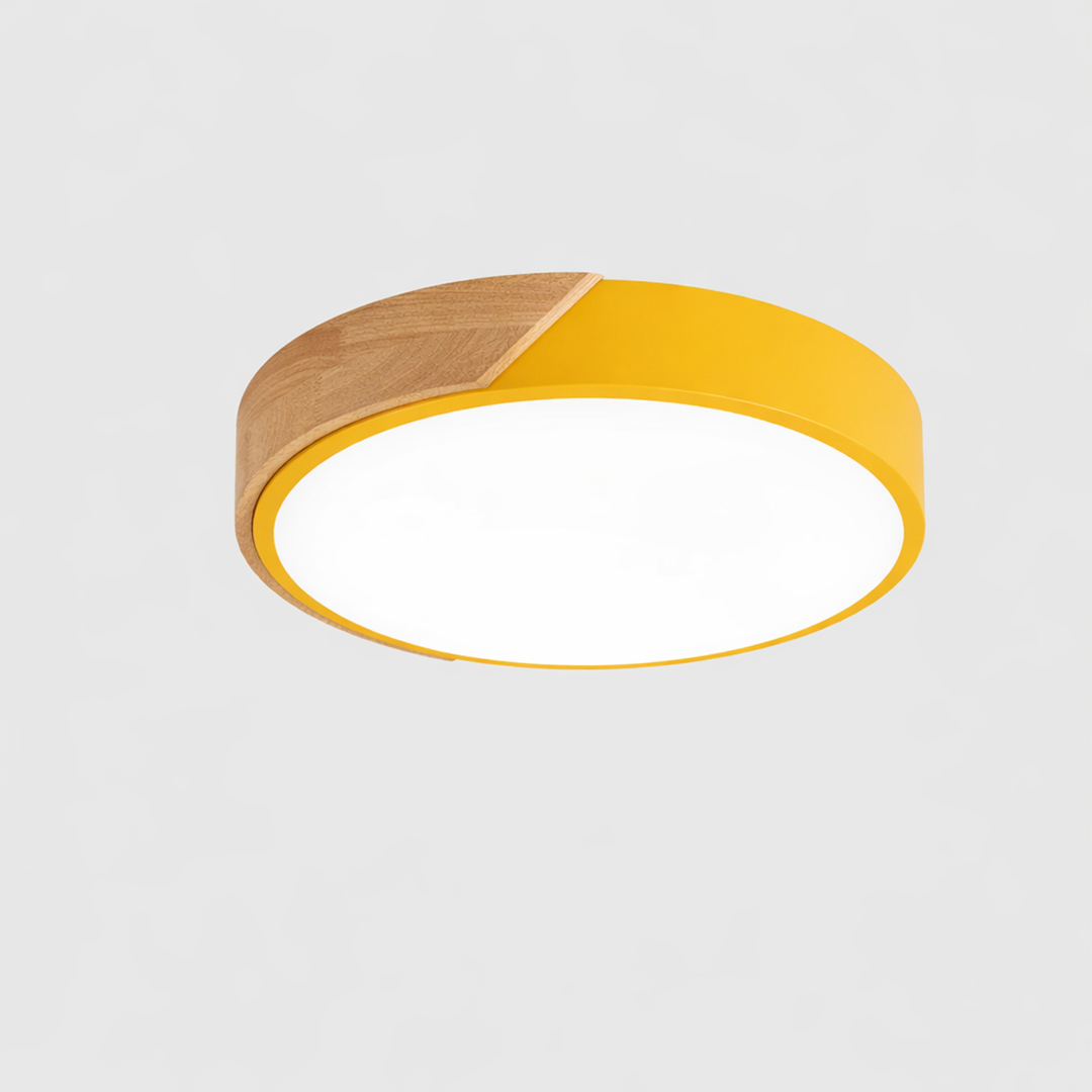 LED loftlampe med trædetalje – minimalistisk design