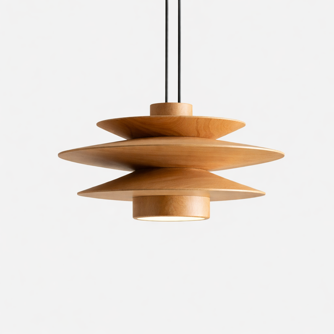 Pendellampe i træ – lagdelt moderne design