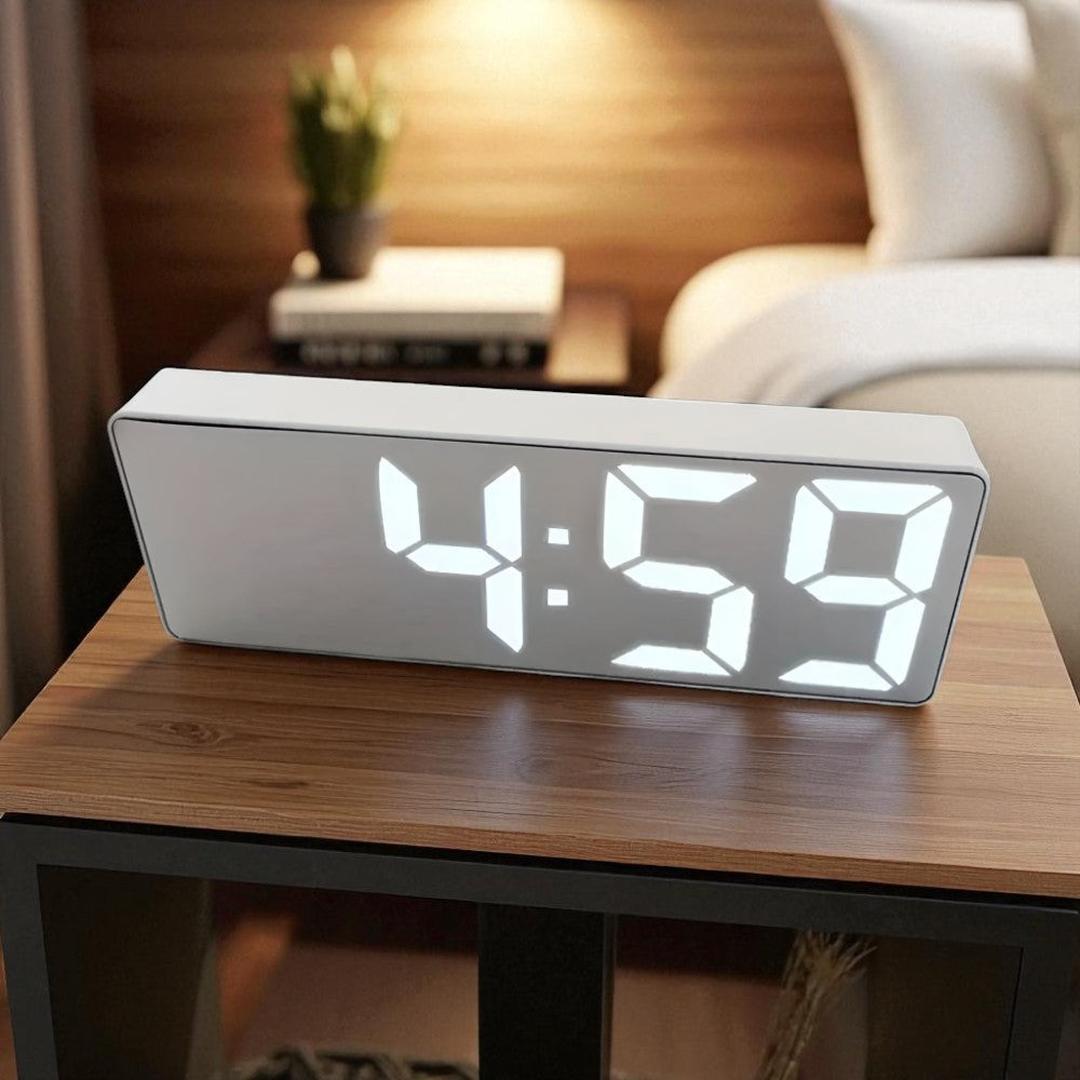 Digitalt Spejl Vækkeur Med LED Display