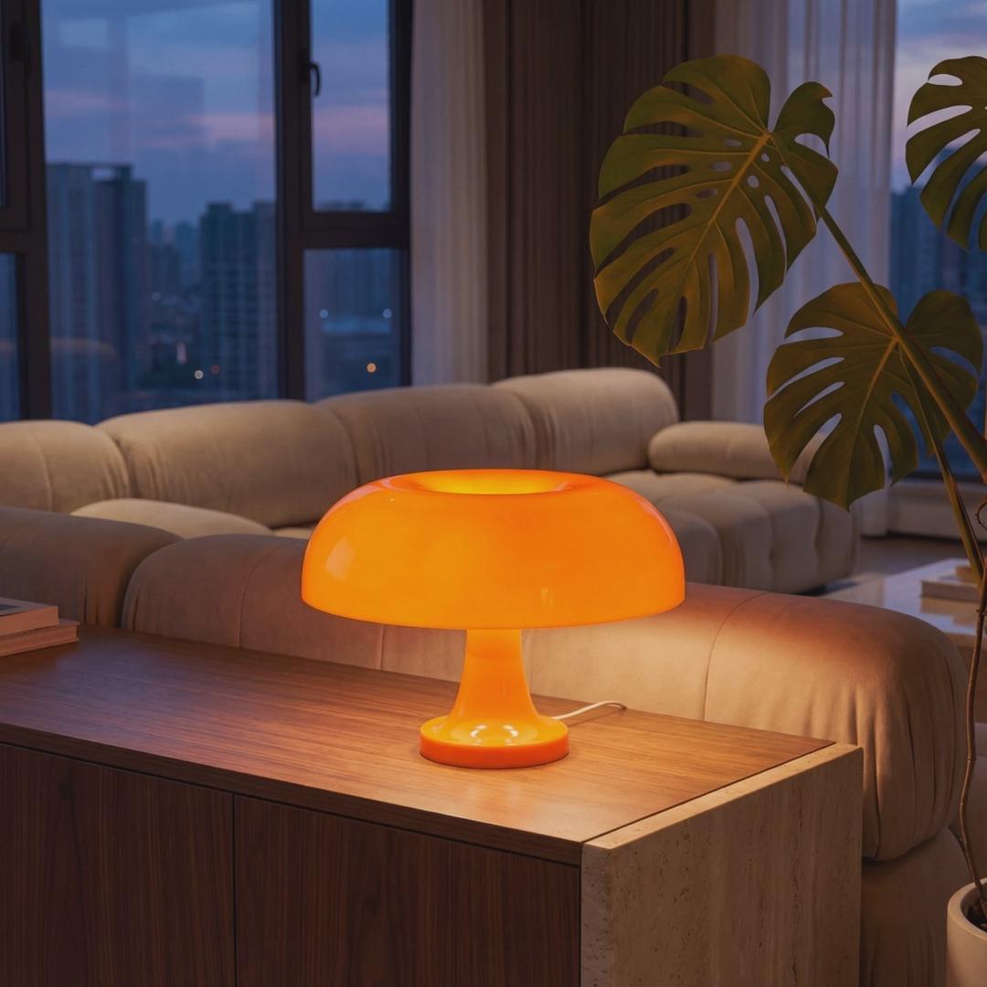 Retro svampe bordlampe i PVC – varm stemningsbelysning