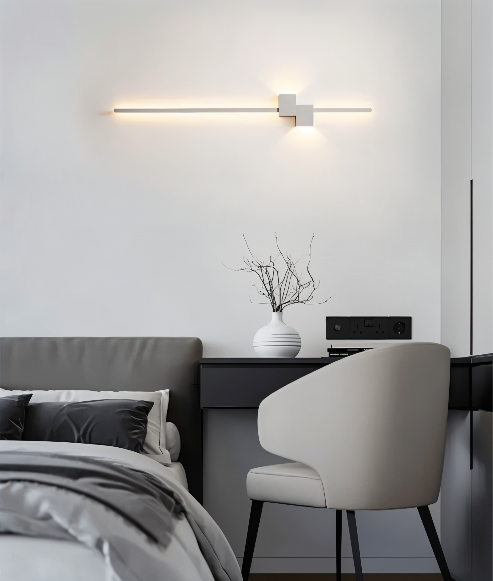 Metallisk LED væglampe – lineært minimalistisk design med indirekte lys