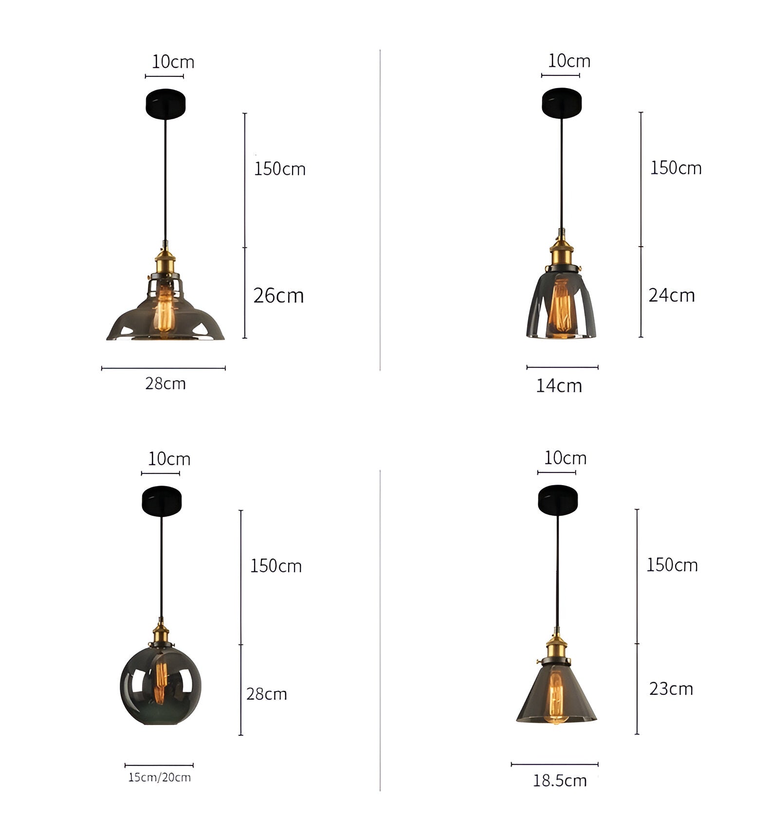 Pendellampe i røgfarvet glas – vintage design med moderne udtryk