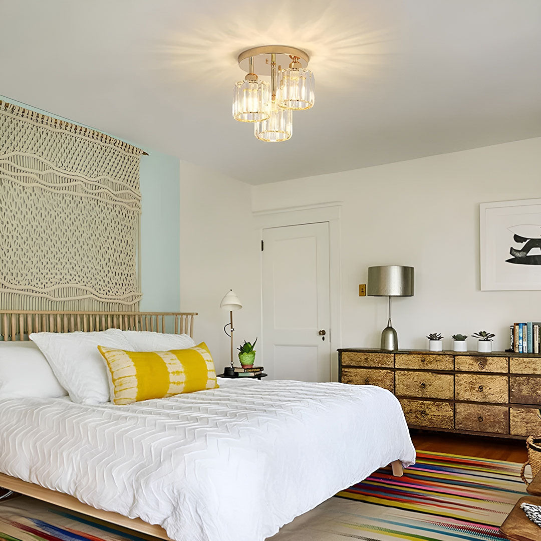 Krystal Halvindbygget Loftlampe I Moderne Design