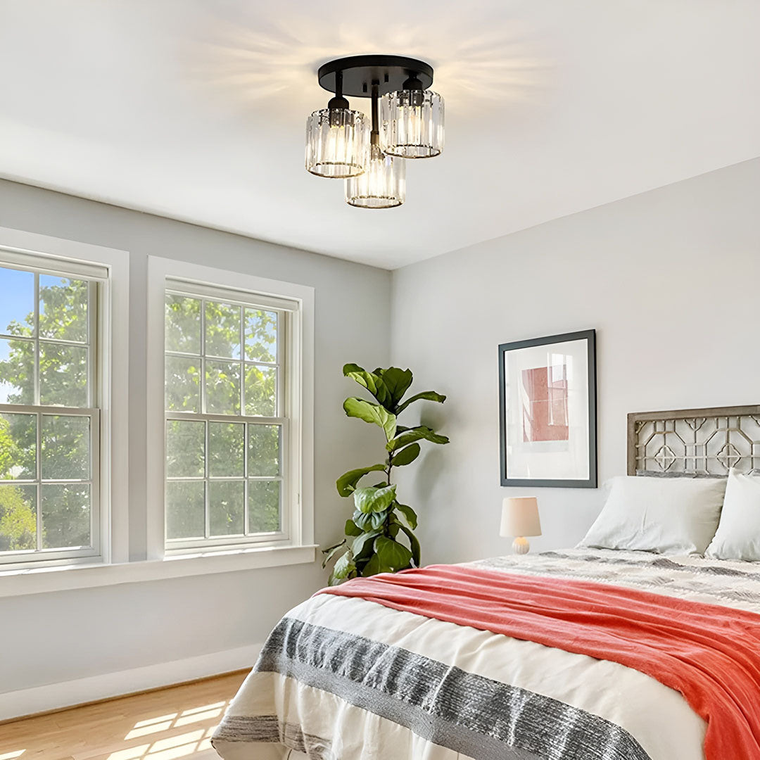 Krystal Halvindbygget Loftlampe I Moderne Design