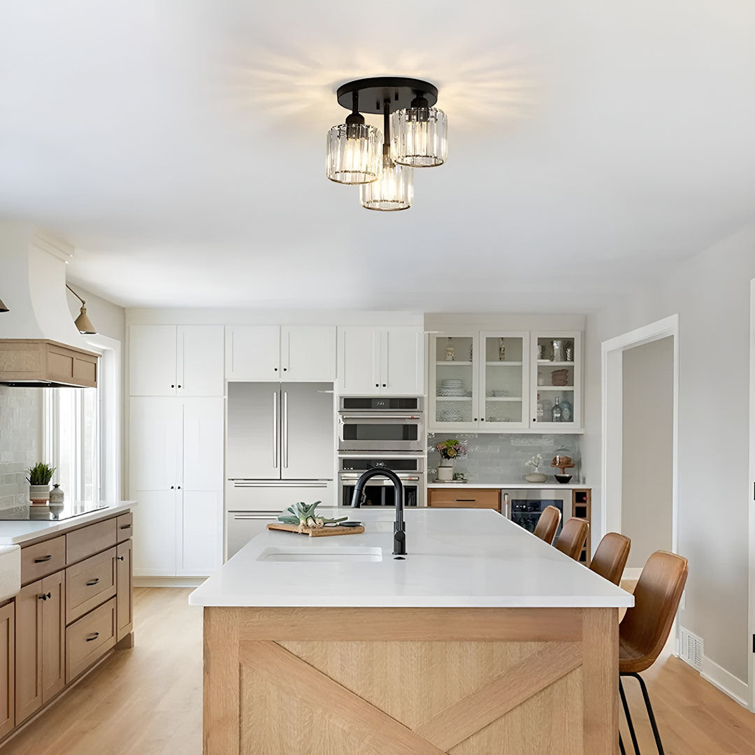 Krystal Halvindbygget Loftlampe I Moderne Design